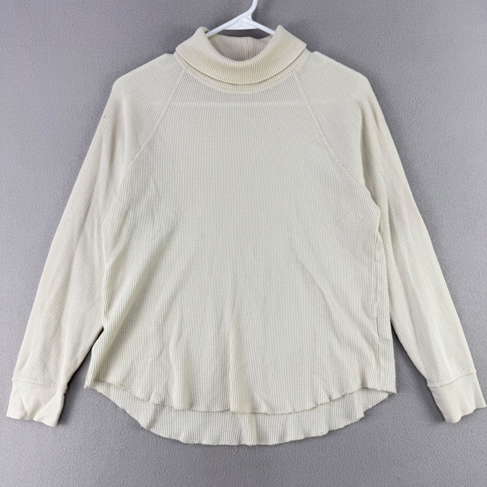 Everlane Waffle Knit Turtleneck Women Medium Cream Casual Organic Cotton Top